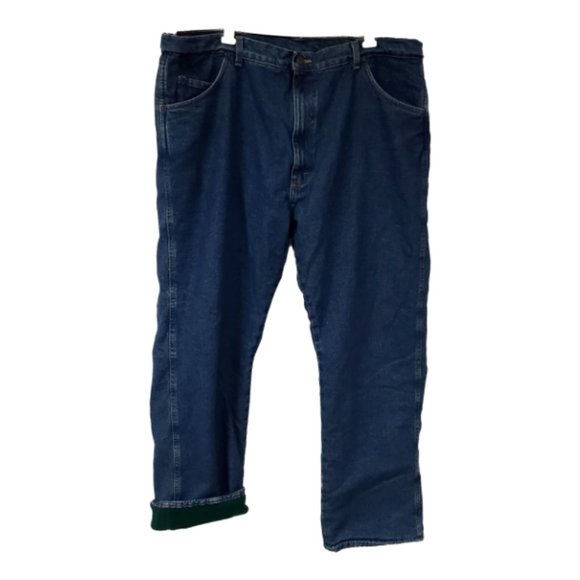 Wrangler Rugged Wear Mens 40x30 Green Fleece Flannel Lined Heavyweight Jeans - Picture 1 of 9